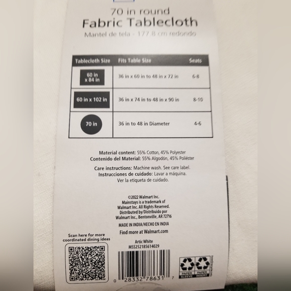 Mainstays 70" Round Fabric Tablecloth - Picture 2 of 3